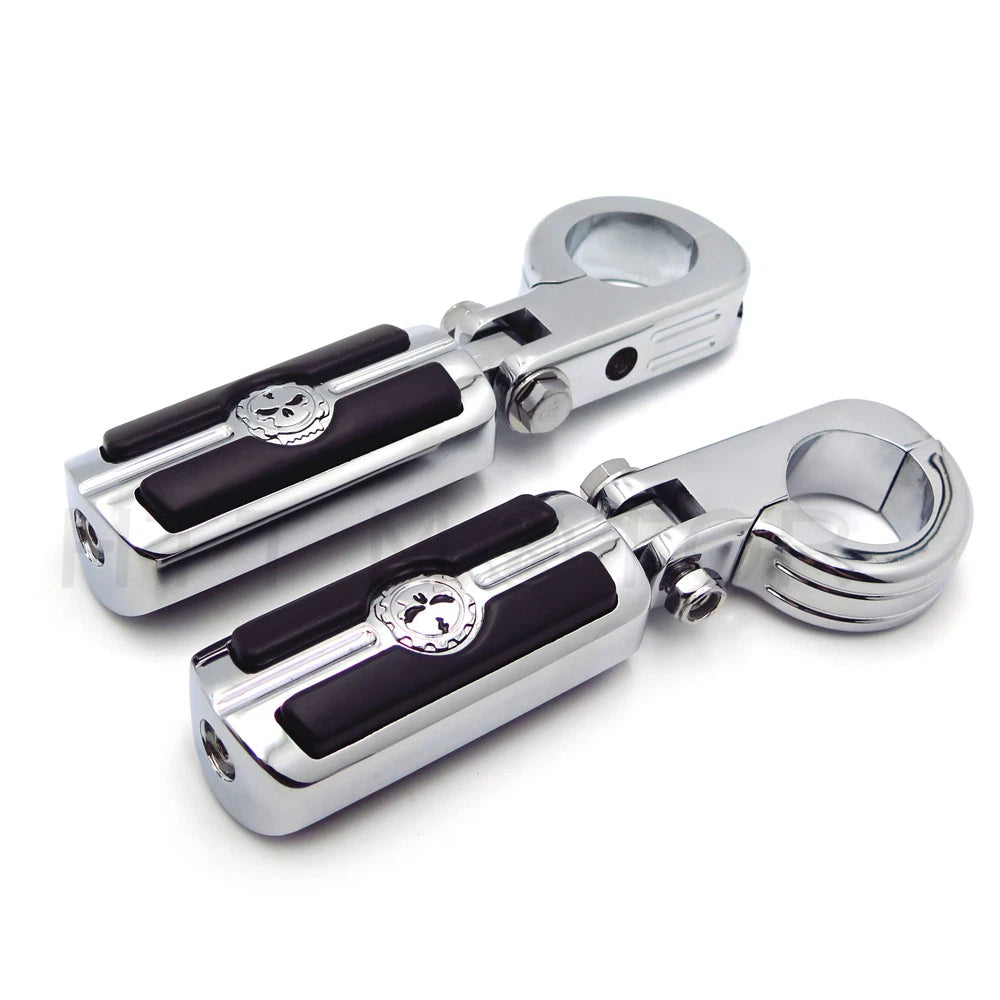 Chrome Skull Highway Engine Guard Foot Peg Mounting Rest Bar for Harley (1.5")