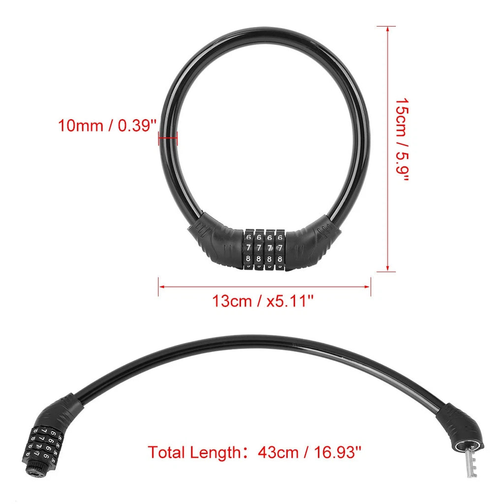 Portable Combination Bike Cable Lock 4 Digit Resettable for Universal Use (All Years)
