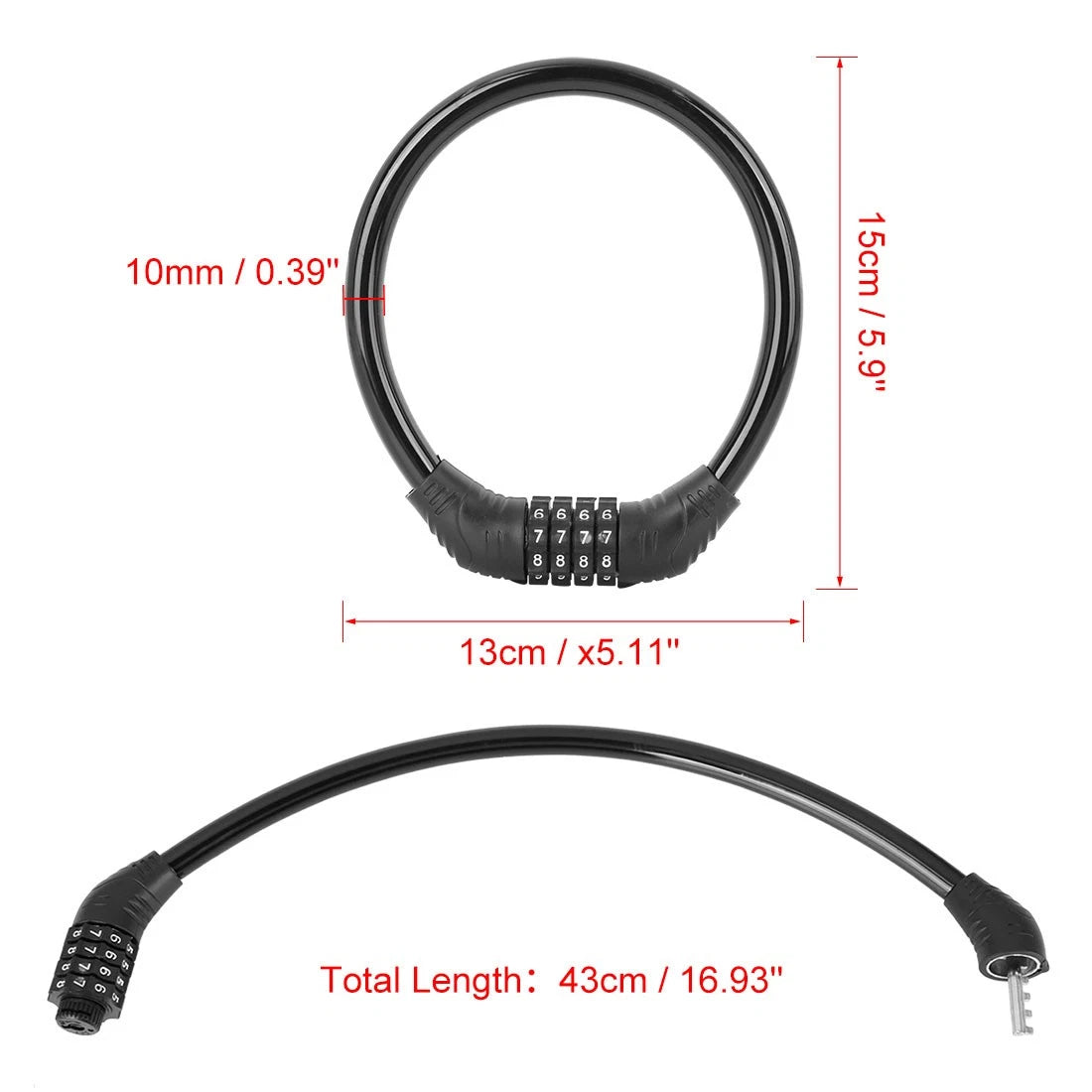 Portable Combination Bike Cable Lock 4 Digit Resettable for Universal Use (All Years)