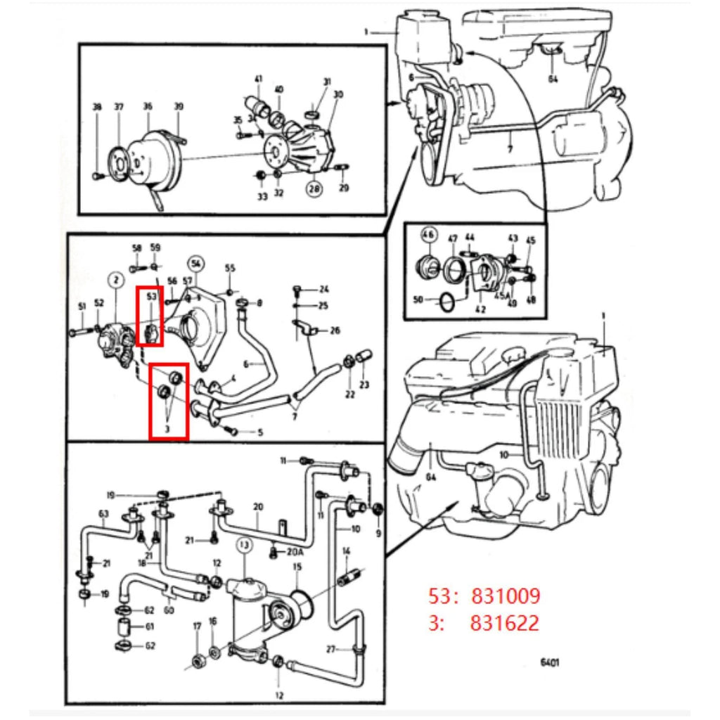 Water Pump Coupler with Seal Ring for Volvo Penta (806256, 831009, 831622)