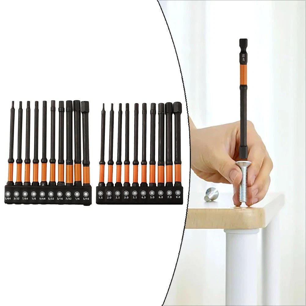 20pcs Hex Bit Set Metric SAE 100mm with Magnetic Holder