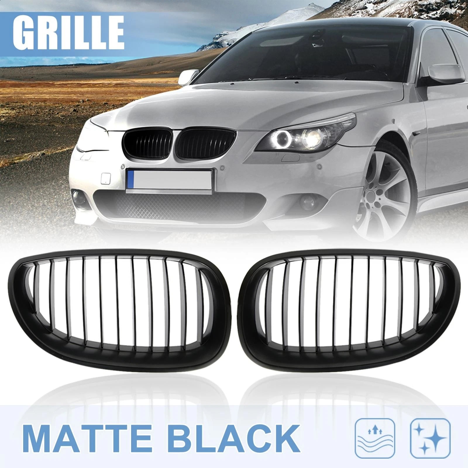 Matte Black Front Grille Replacement for BMW 5 Series E60 E61 (2003–2009)