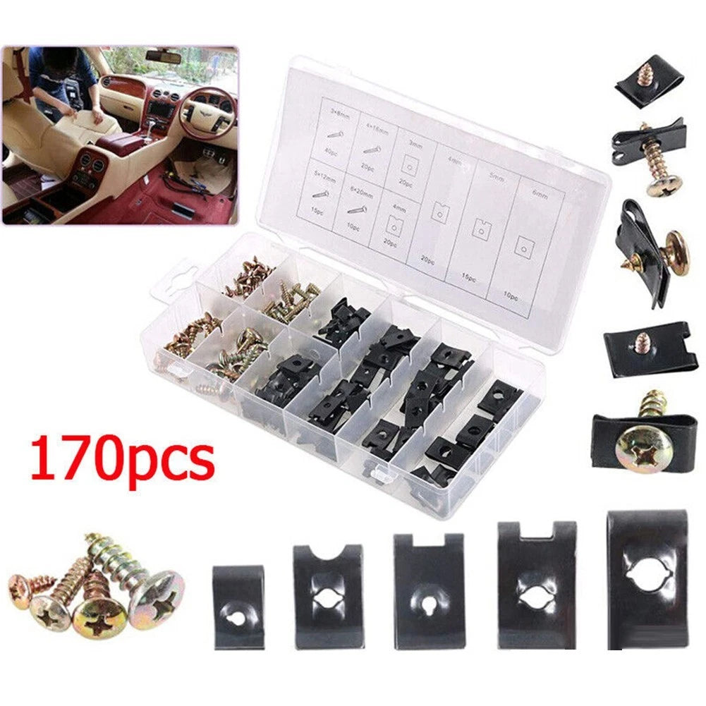 170-Piece U Nut Screw Assortment Kit for Efficient Car Maintenance
