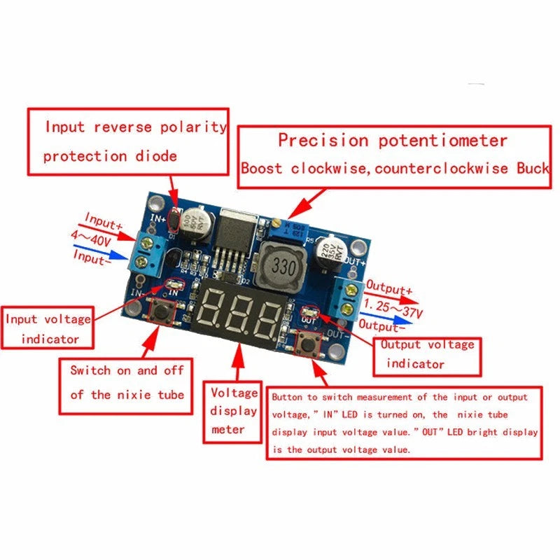 Voltage Regulator Step-down Power Converter DC 4-40V for LED Voltmeter Multimeter