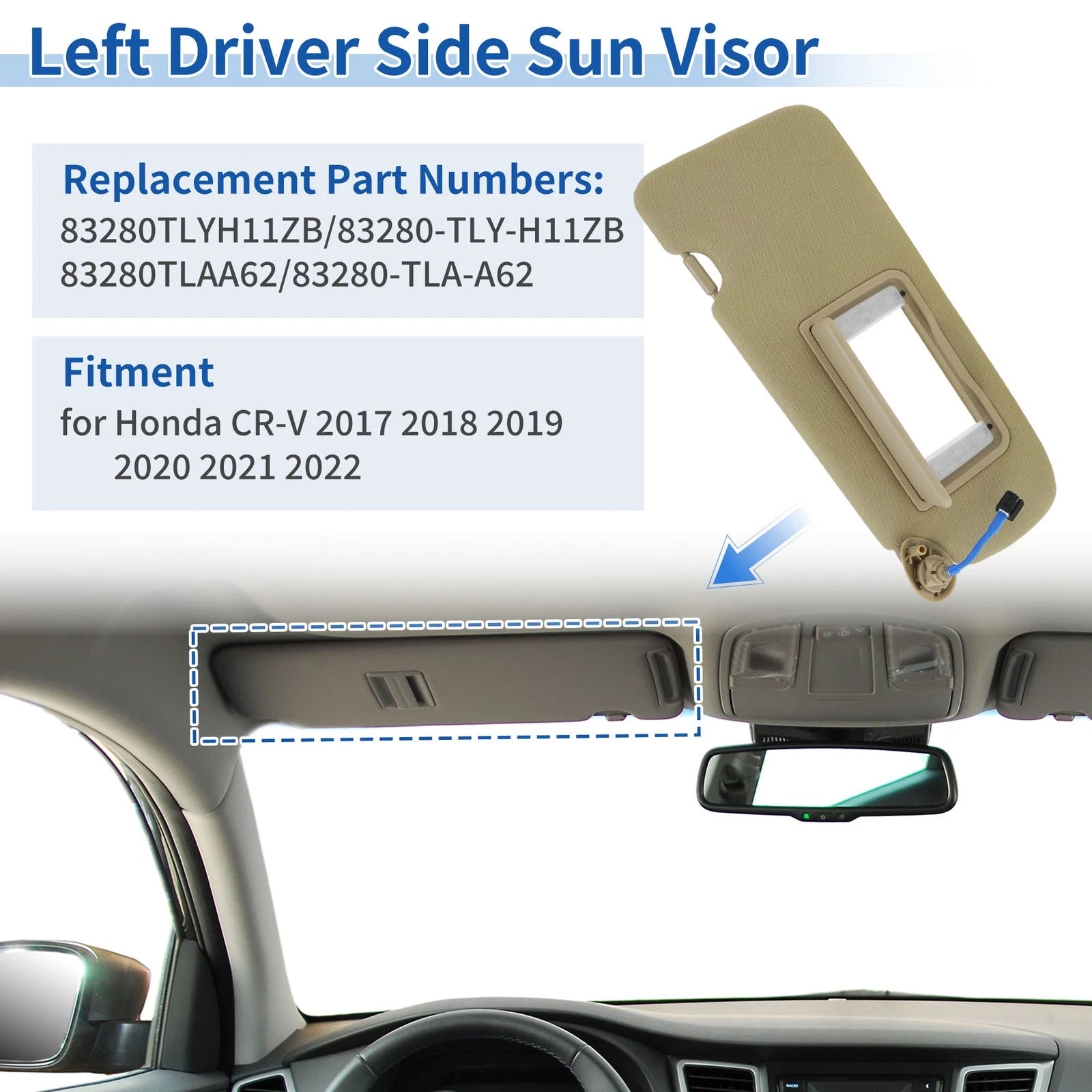 Left Side Sun Visor Replacement for Honda CR-V 2017-2022 Beige Beige