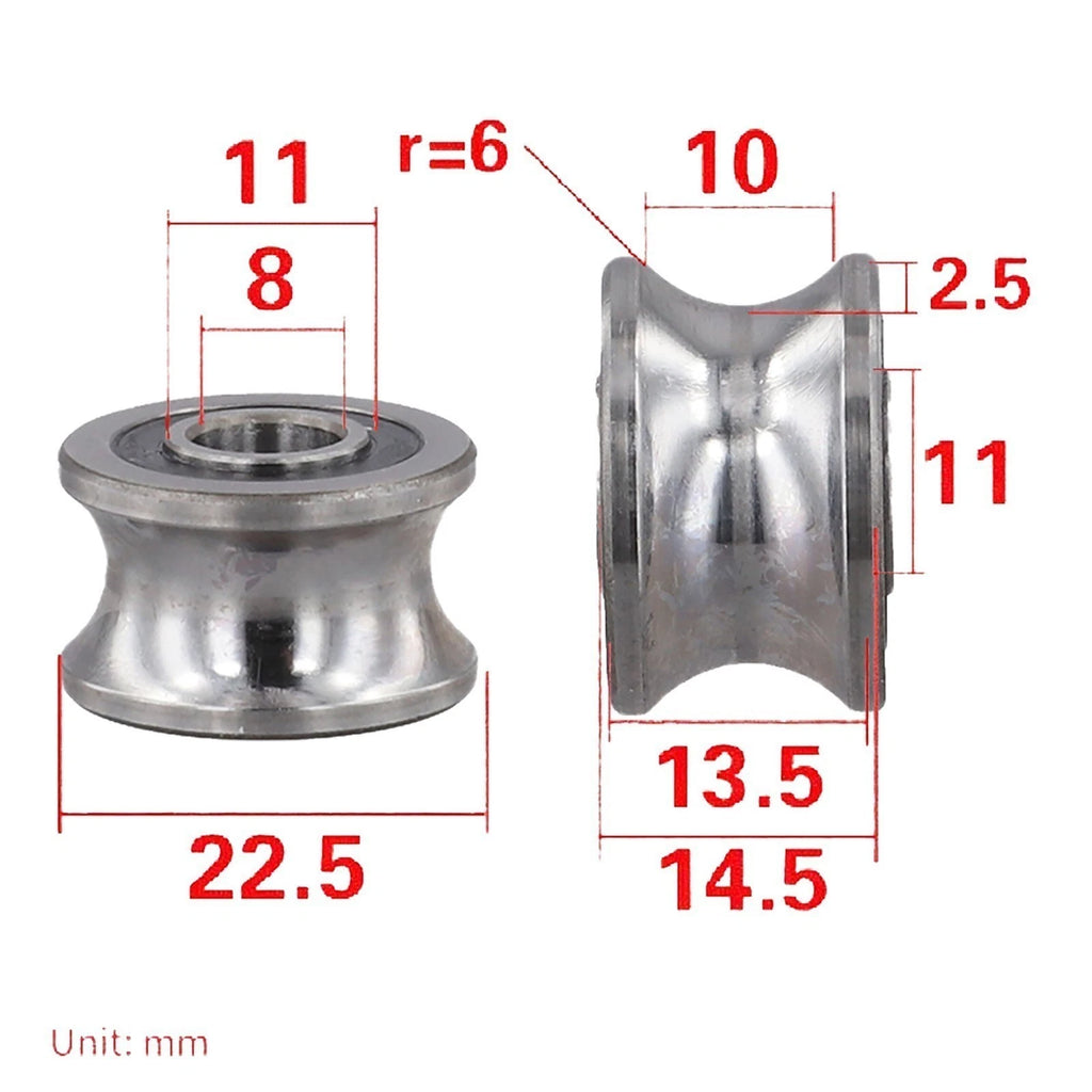 Track Pulley Sliding Rollers Bearing for T22 U22 (8mm Inner Diameter)