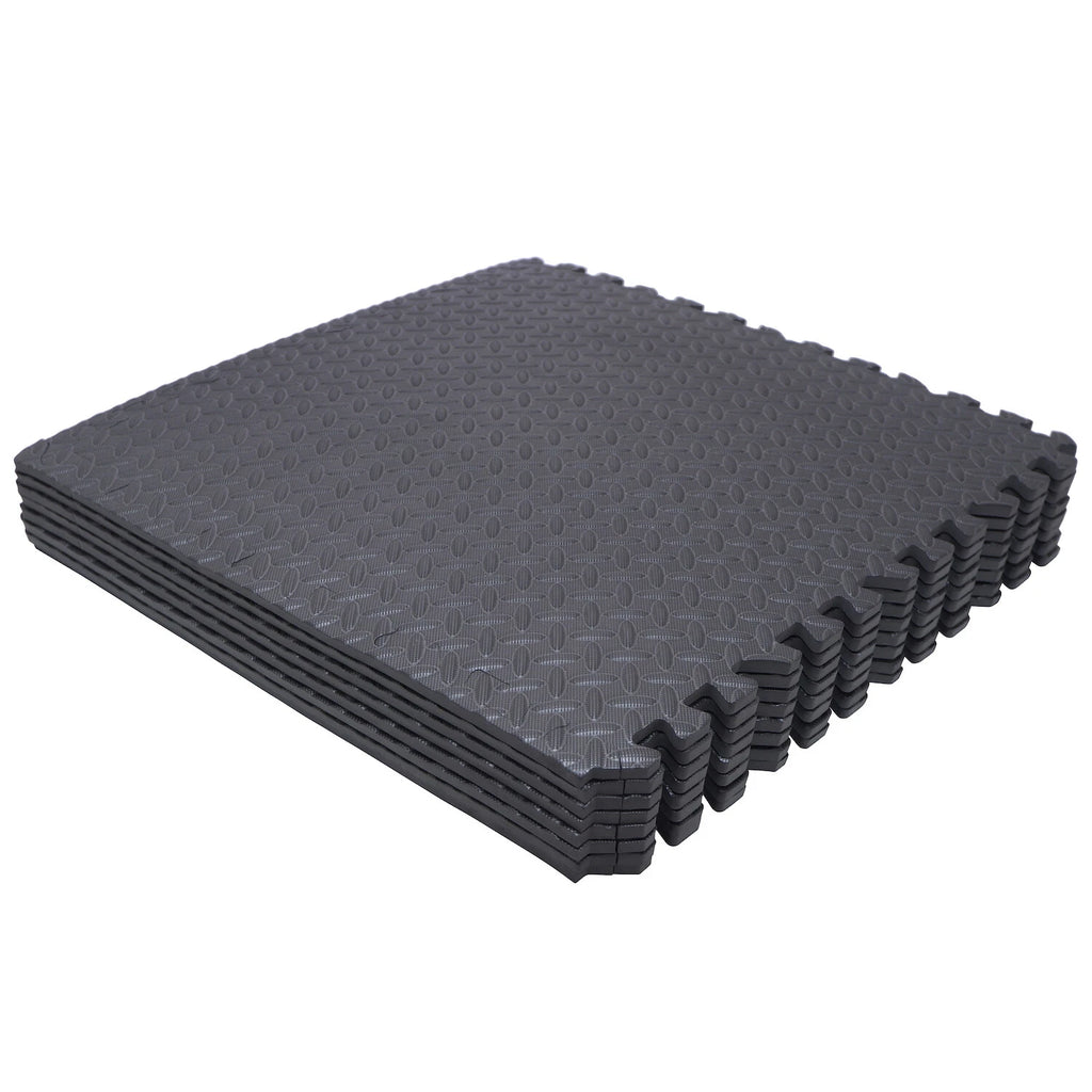8PC EVA Foam Exercise Tiles Gym Floor Mat 24x24 Black
