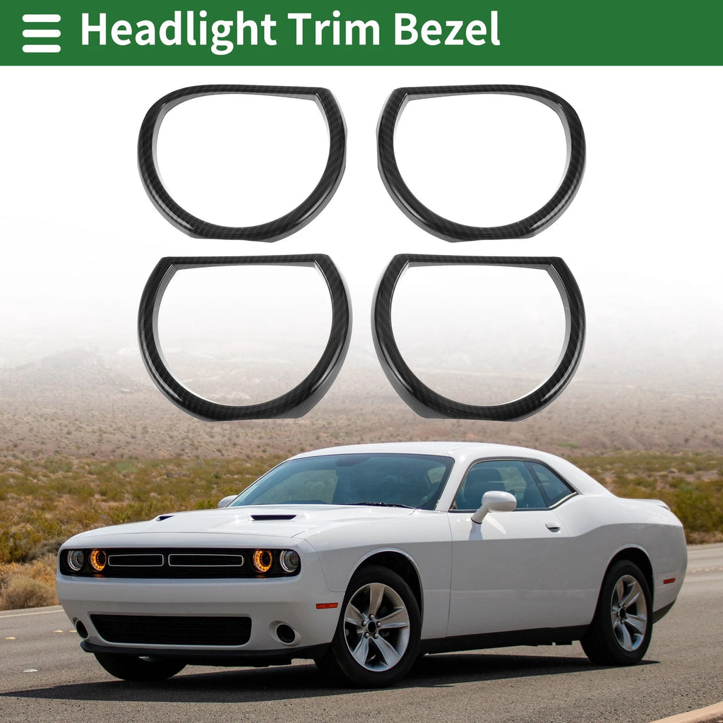 Headlight Trim Bezel Front Set for Dodge Challenger (2015–2024) ABS Black