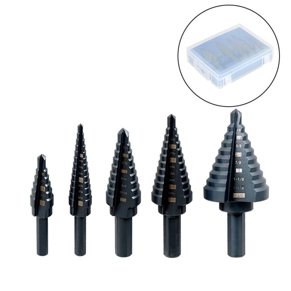5-Piece Step Drill Bit Set Black Oxide M2 Multiple Hole 1/8"-1-3/8"
