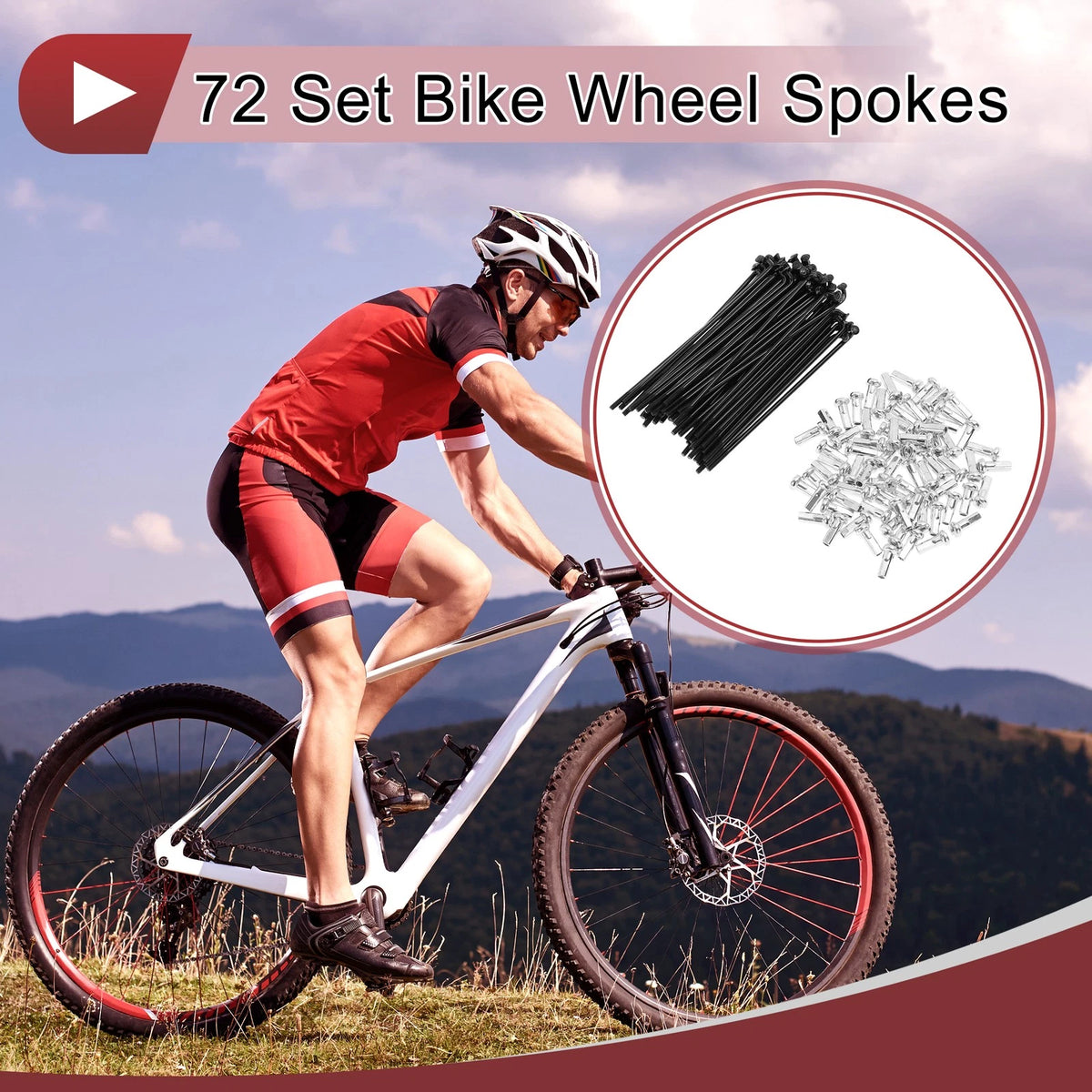 Bike Wheel Spokes Set 77mm Carbon Steel Black for 14G Bicycle Wheels (72)