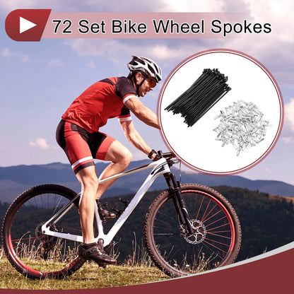 Bike Wheel Spokes Set 77mm Carbon Steel Black for 14G Bicycle Wheels (72)