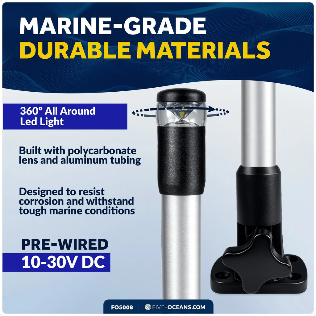 24" LED Boat Anchor Light for Marine Use (2NM, Fold-Down, Polycarbonate)