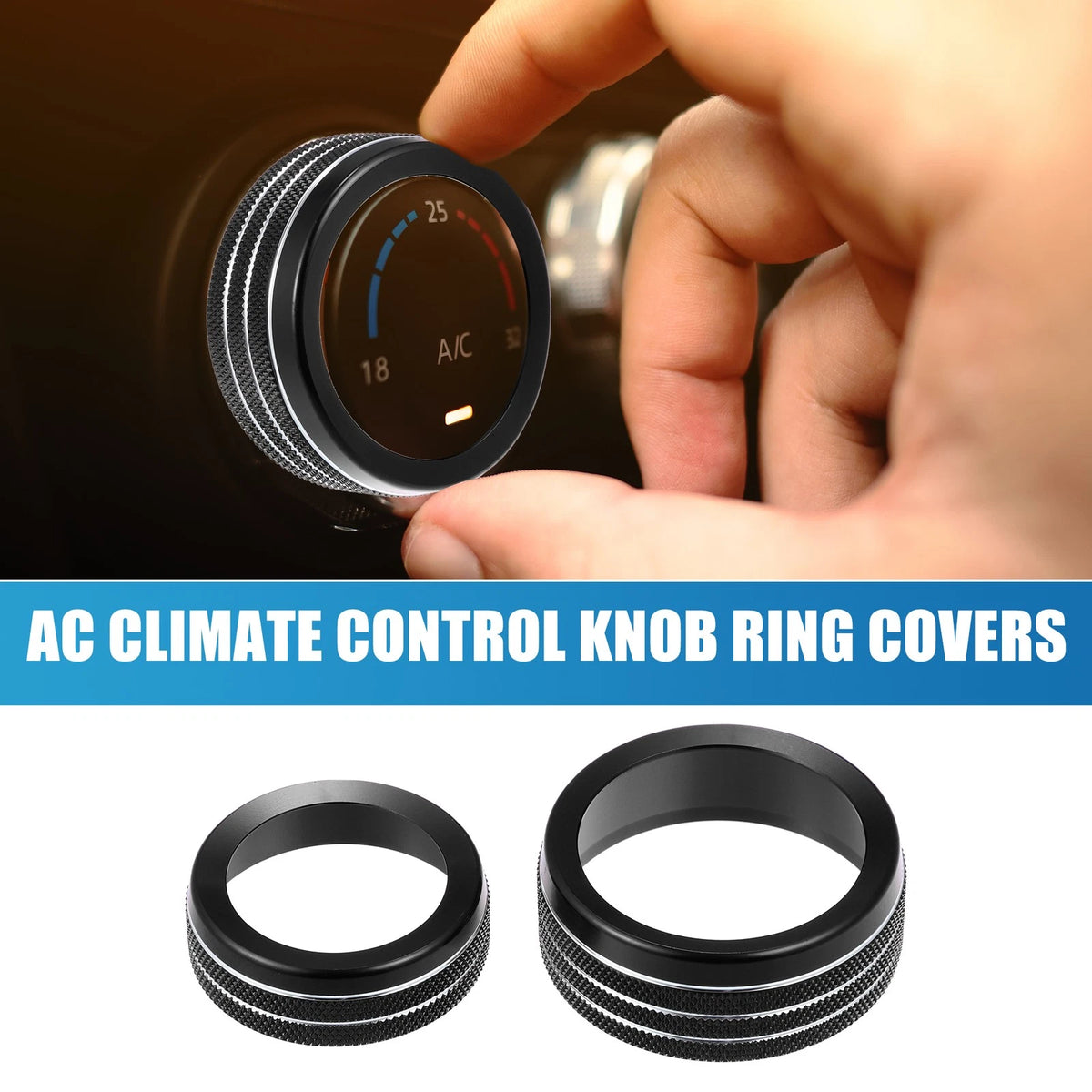 Car AC Radio Switch Knob Cover Decals for Dodge Durango 2017–2020 Black (Set of 3)