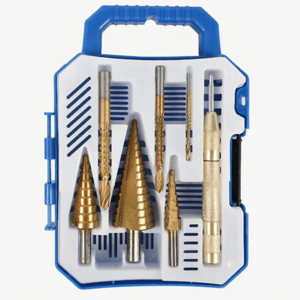 Set of 4 Sheet Metal Step Drill Bits Titanium Coated