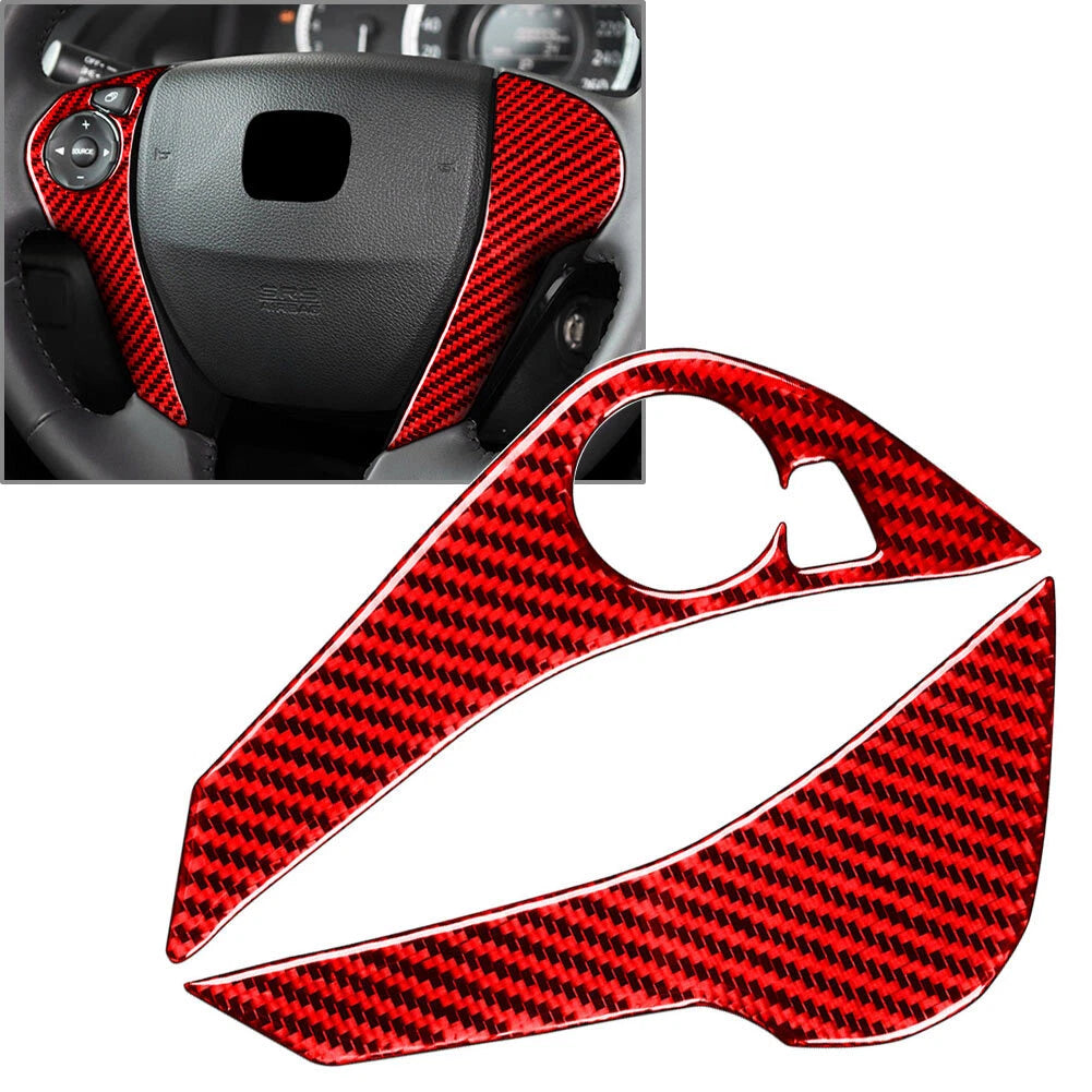 2X Carbon Fiber Steering Wheel Button Cover for Honda Accord (2013–2017) Red
