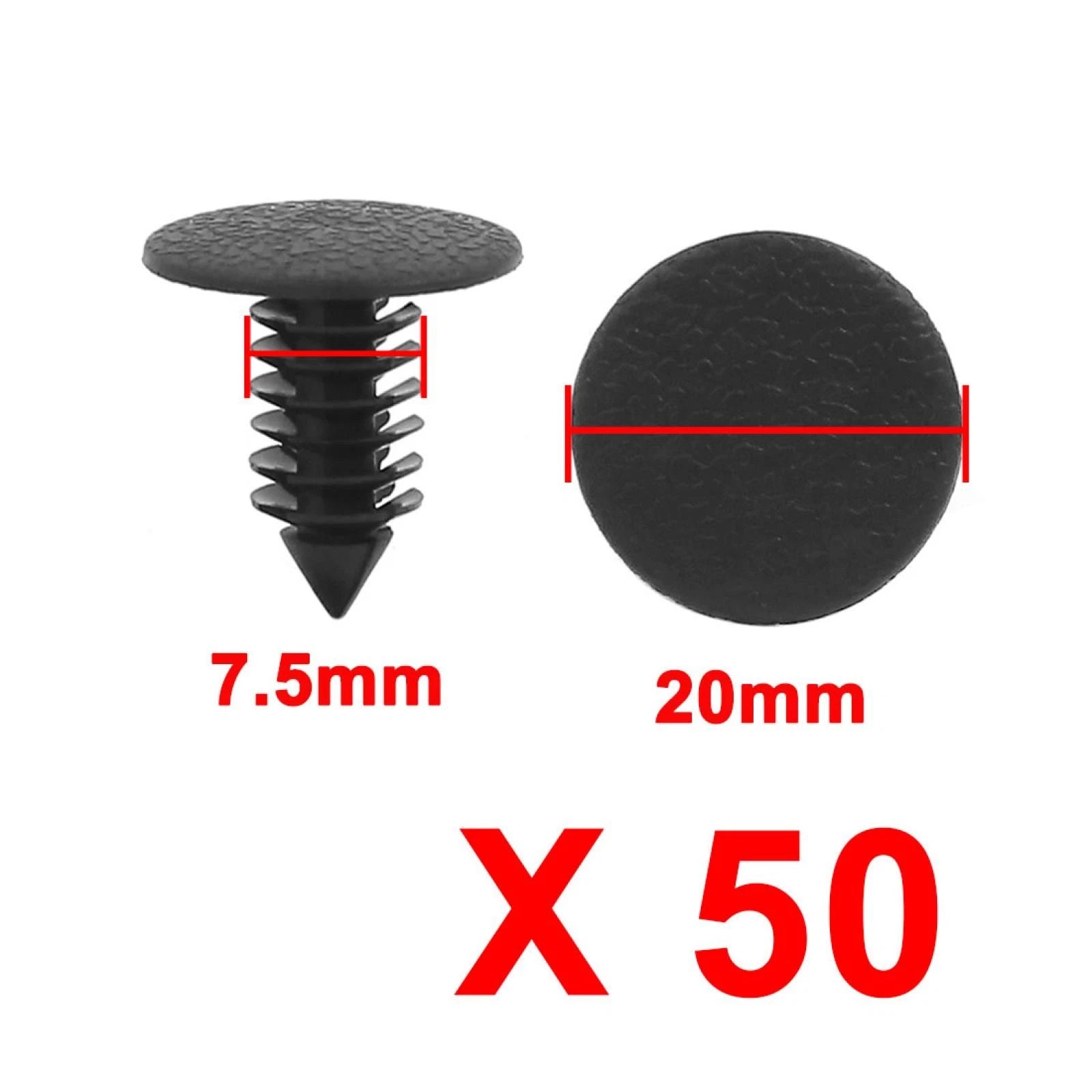 50pcs Push Type Plastic Rivets for Universal Applications (7.5mm Hole)