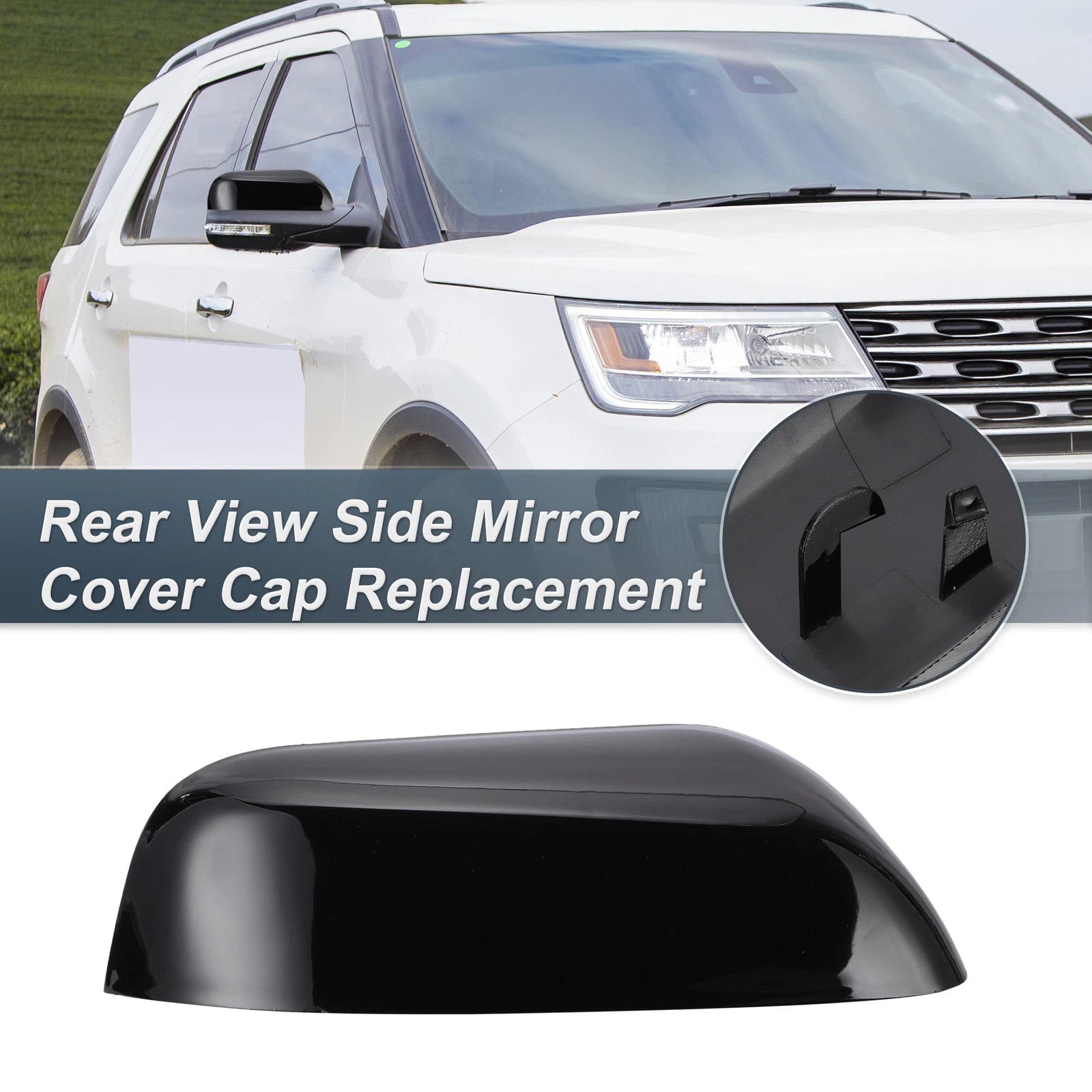 Right Side Rearview Mirror Cover Cap Gloss Black for Ford Explorer (2016–2019)