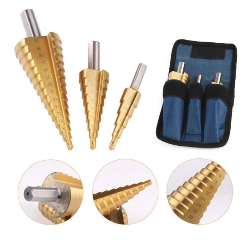 3X Step Drill Bits Tool Set for HSS Steel (4-12/20/32mm)