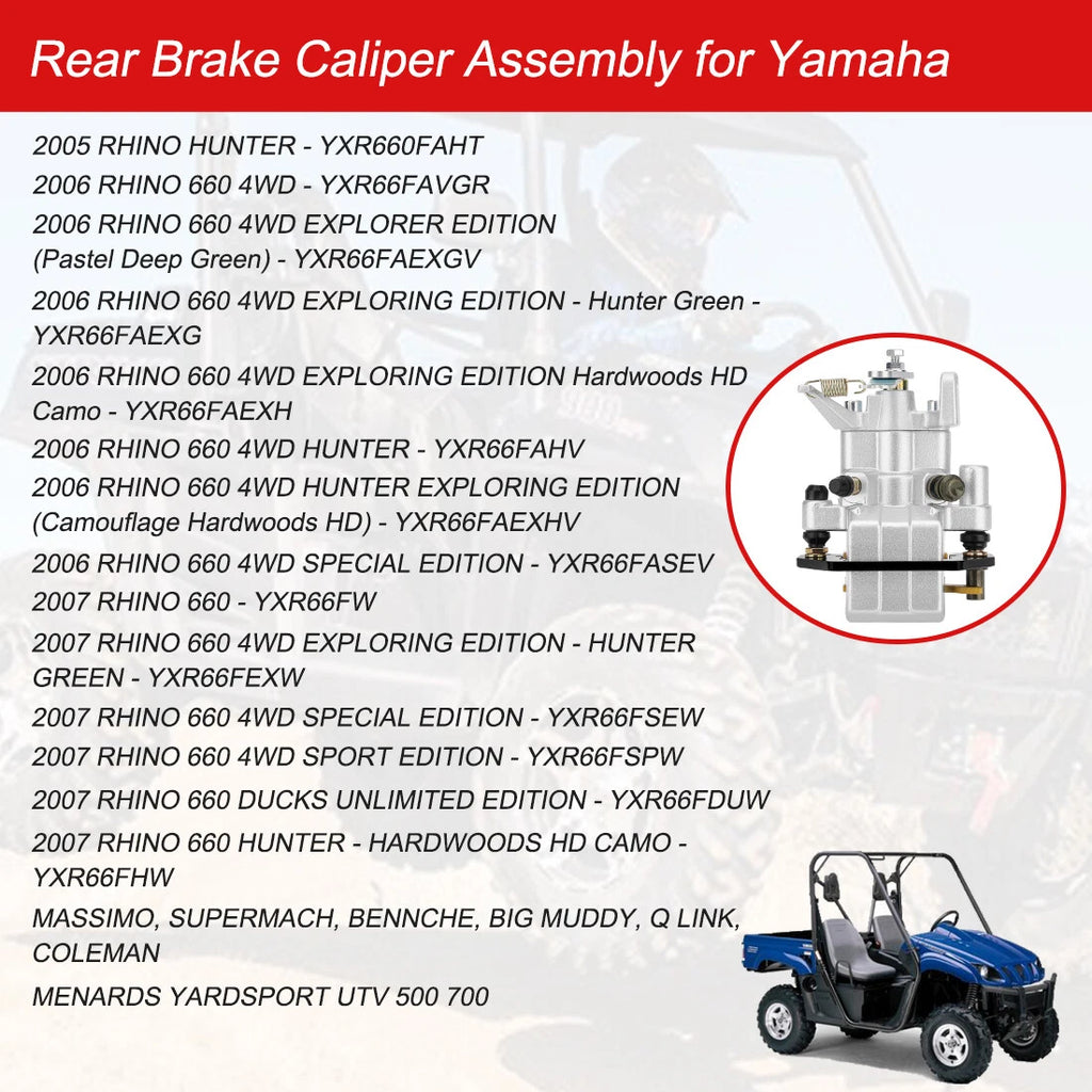 Rear Brake Caliper & Pads for Yamaha YXR660F Rhino 660 (2004–2007)
