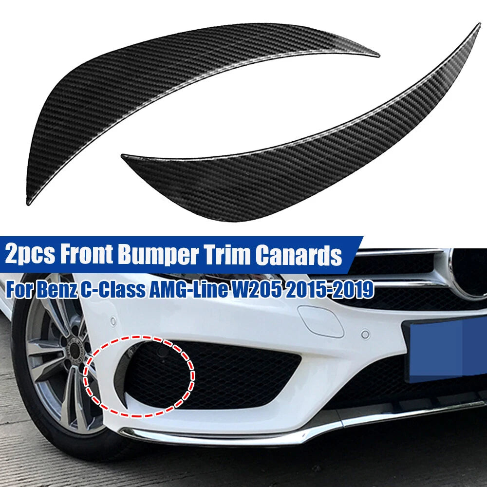 Carbon Look Front Bumper Canards for Benz C-Class AMG-Line W205 (2015–2019)