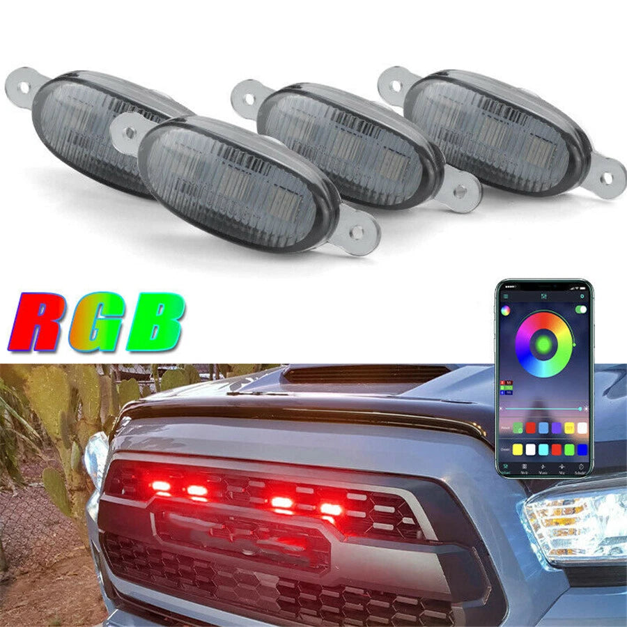 4X RGB LED Front Grille Light Kit for Toyota Ford RAM Pickup
