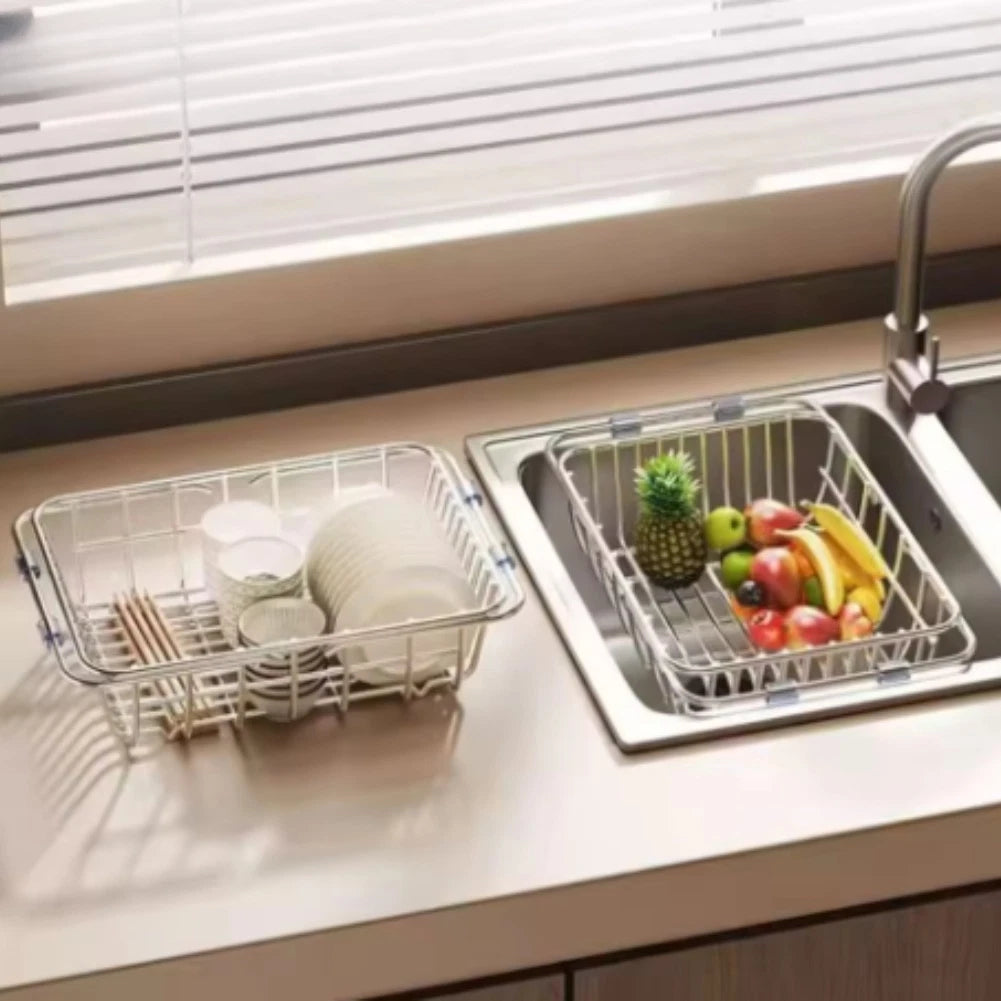Adjustable Stainless Steel Sink Drain Basket for Efficient Dish Drying