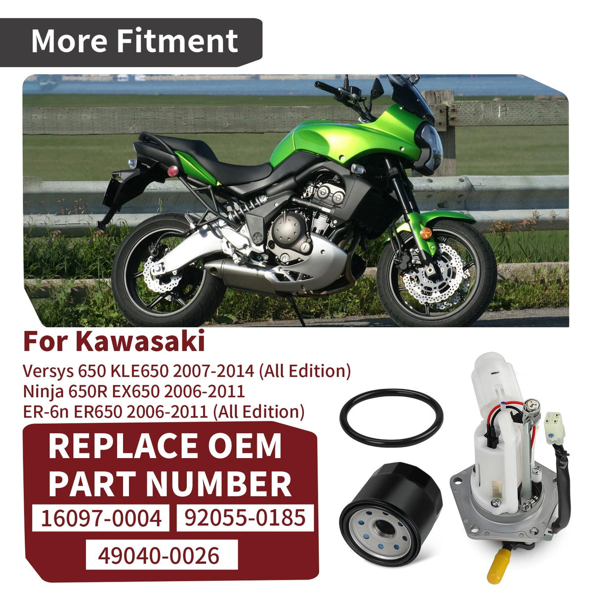 Fuel Pump Assembly w/ O-Ring + Oil Filter for Kawasaki Versys 650 (2007–2014)