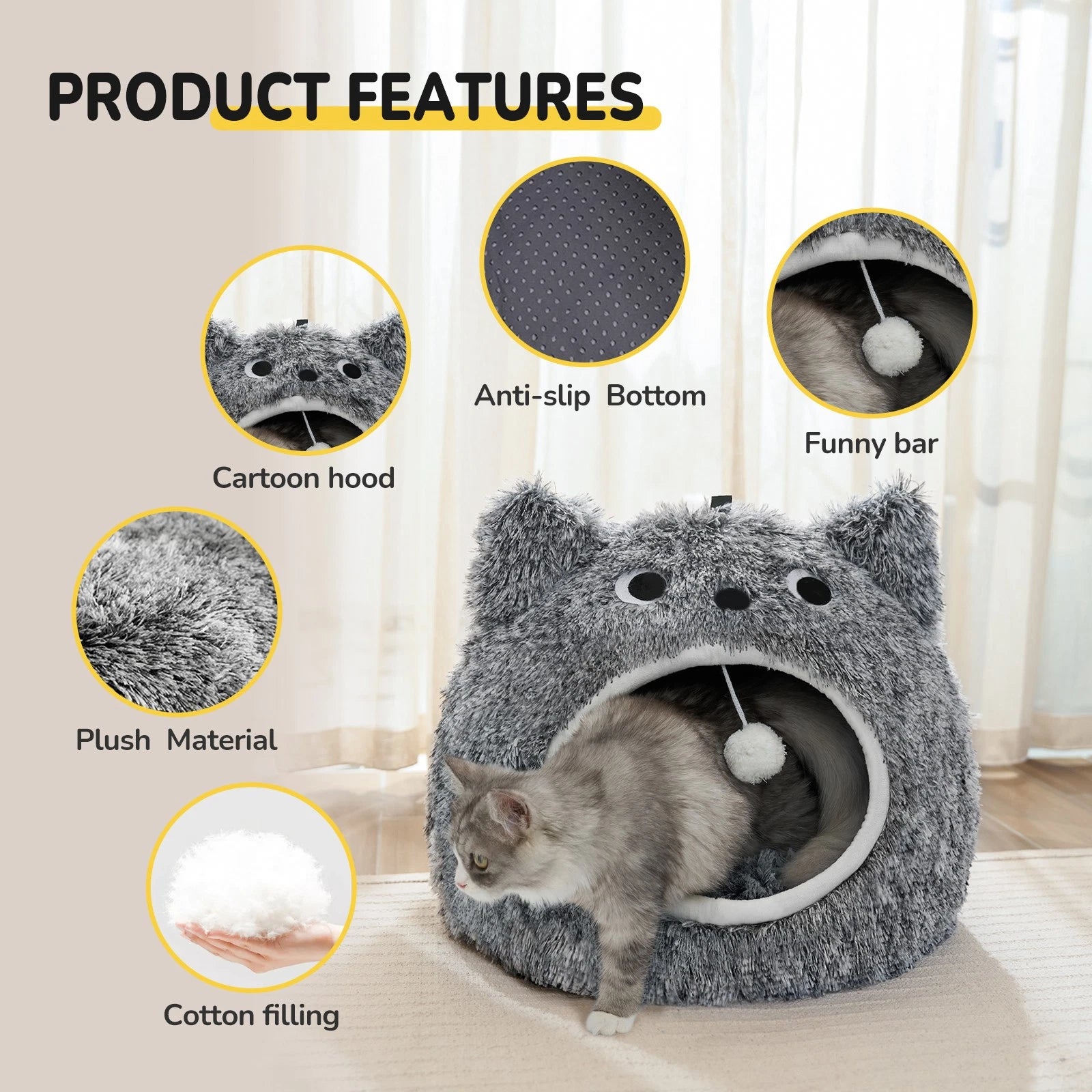Cat Bed Cave for Dogs Cats Self Warming (Comfortable Soft Plush)