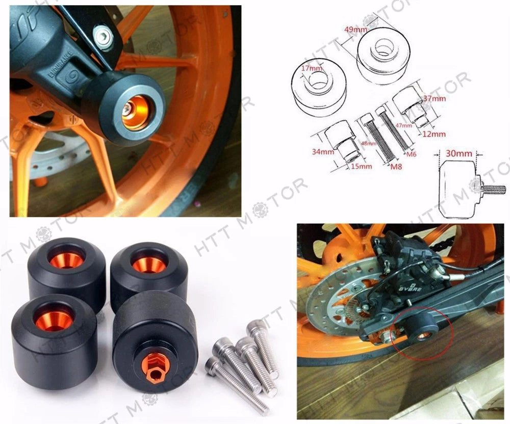 Front Rear Fork Wheel Frame Slider Crash Protector for KTM RC 125 200 390 (2014–2023)