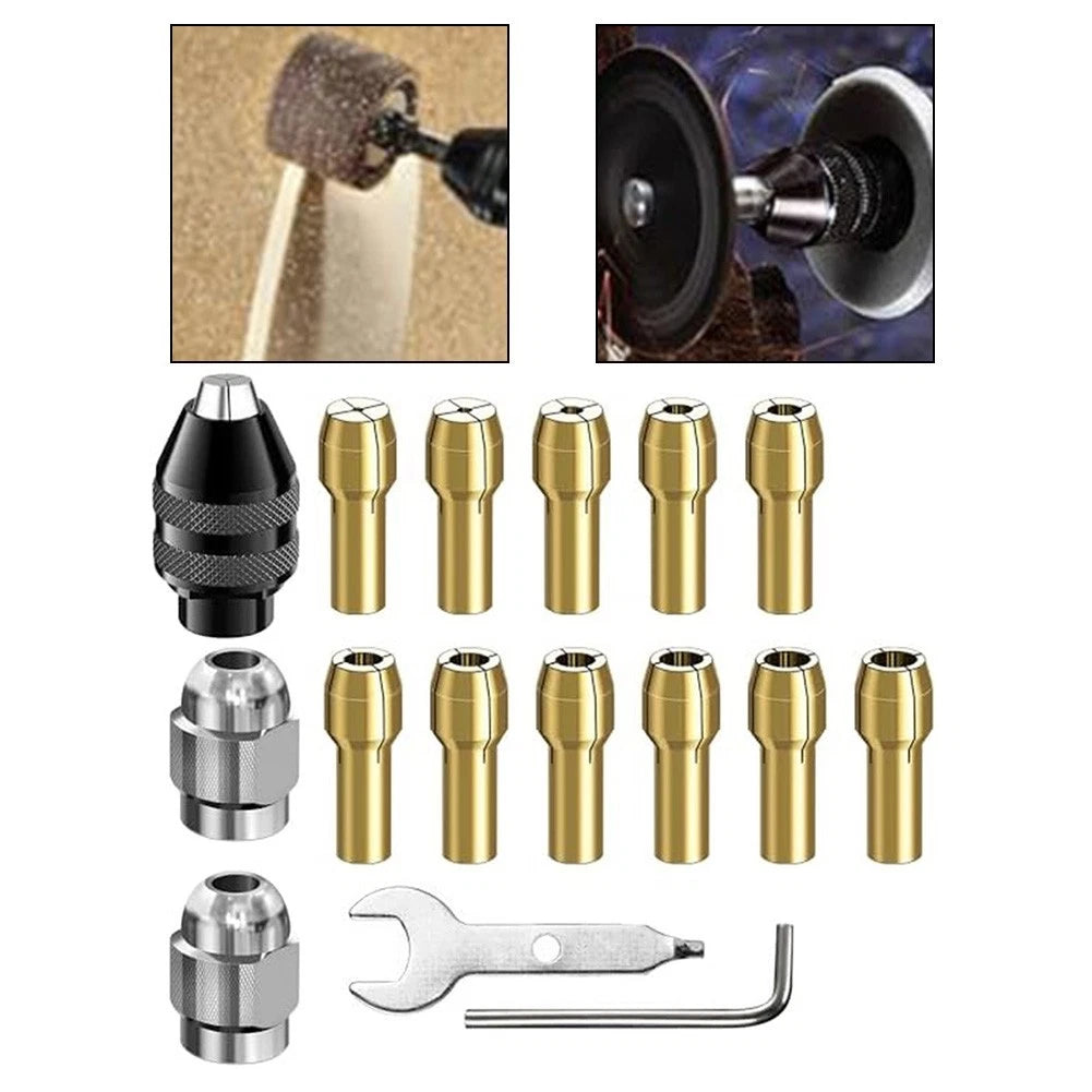 Complete M8 Drill Chuck Kit of 16 Brass Chucks and Nuts for DIY Projects
