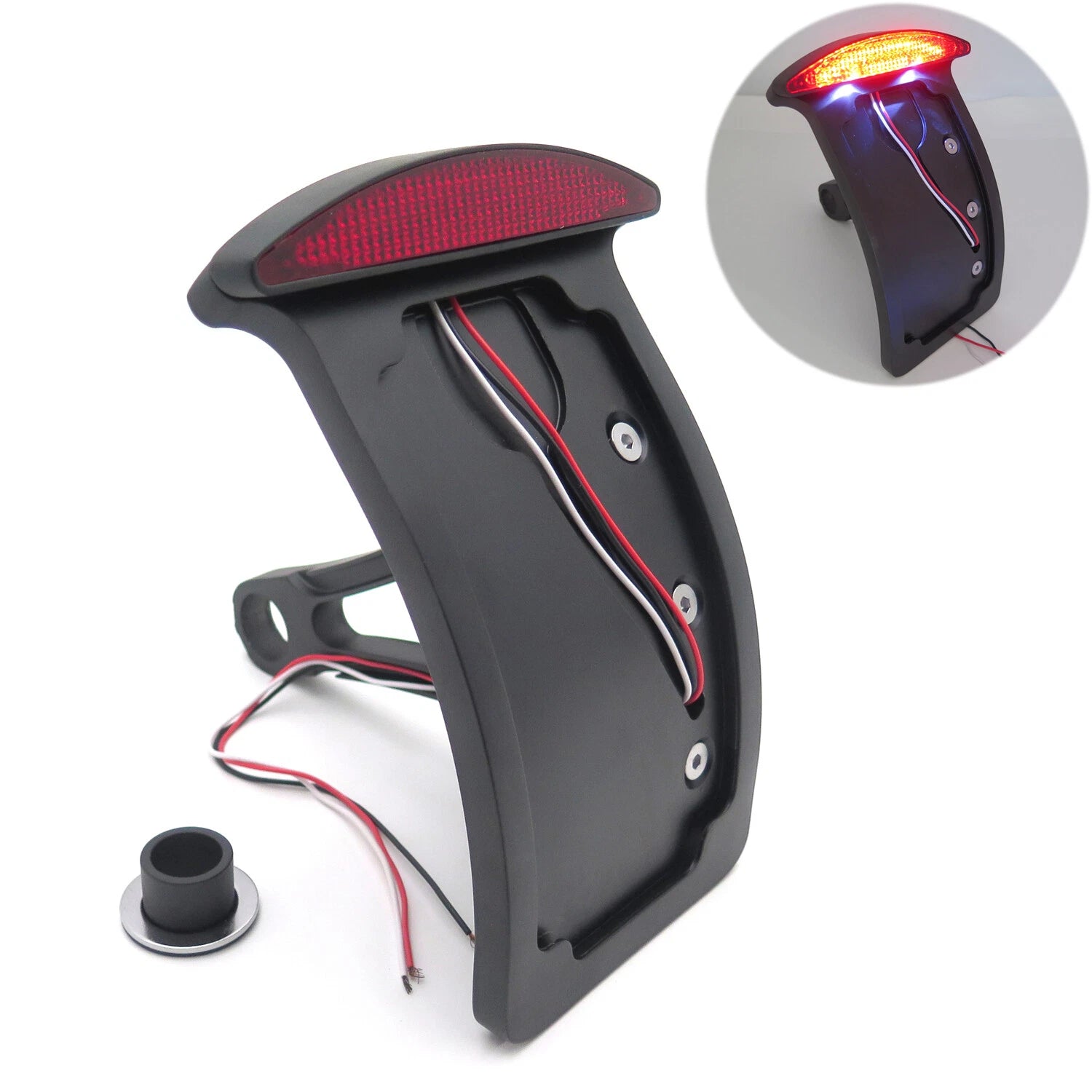 Curved Side Mount License Plate Bracket w/ LED Tail Light for