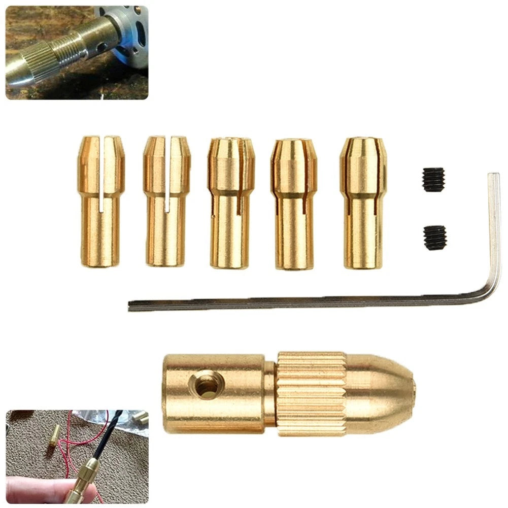7-Piece Miniature Electric Drill Chuck Set with Self-Tightening Brass