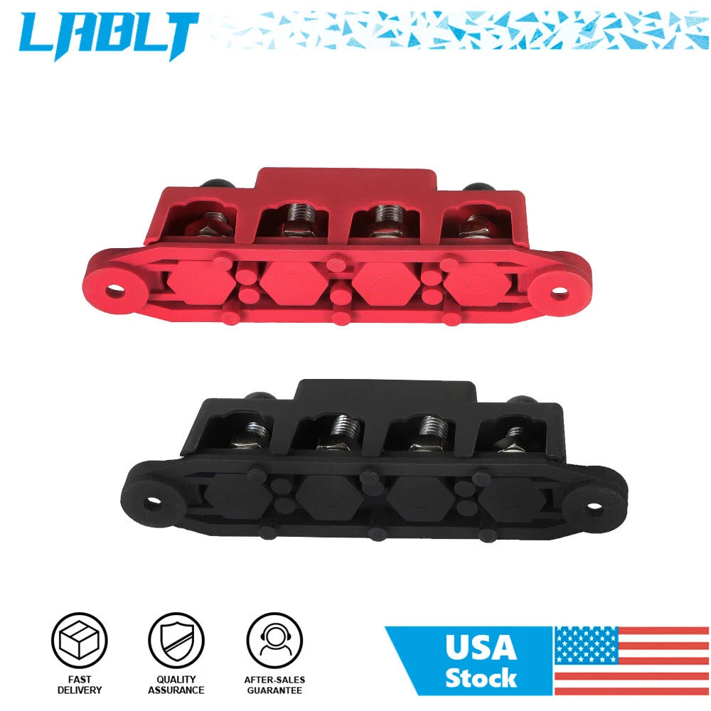 2X Red & Black 4 Post Busbar Power Distribution 12V 250A 5/16"