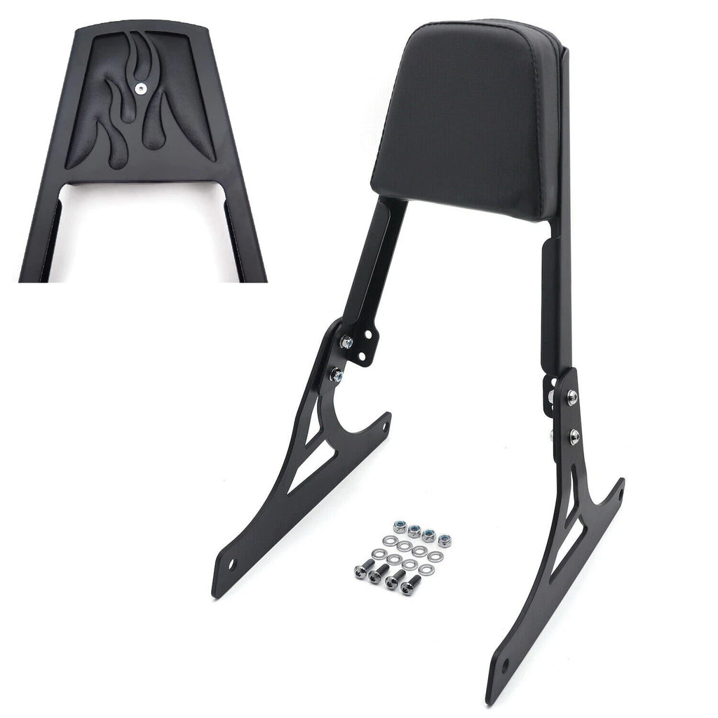 Black Flame Backrest Sissy Bar with Leather Pad for Harley Softail (2000–2017)