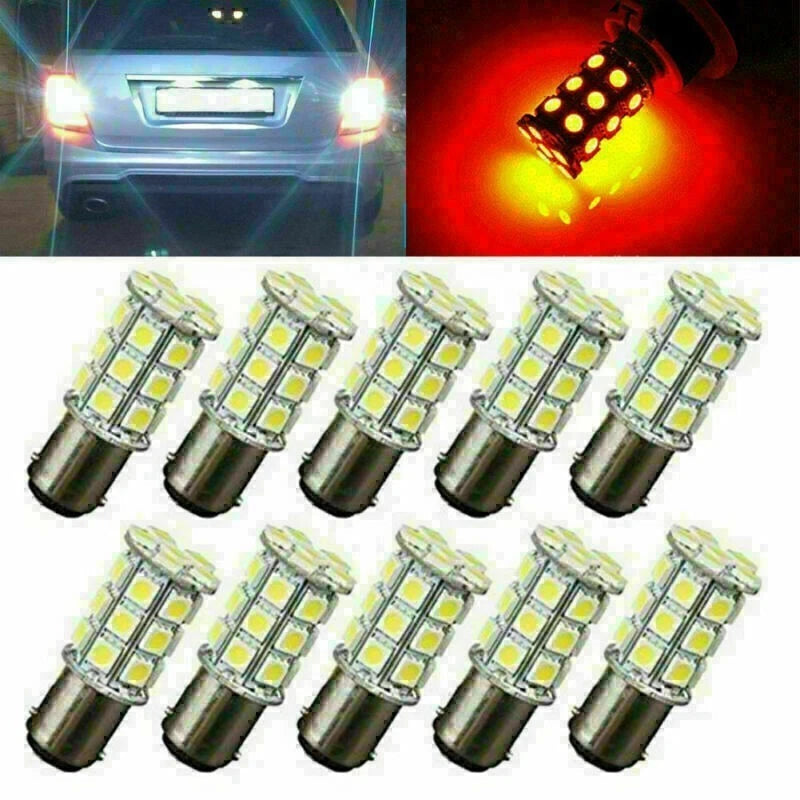10x BA15D 27SMD Red LED Light Bulbs for RV Marine Boat Trailer (1076)