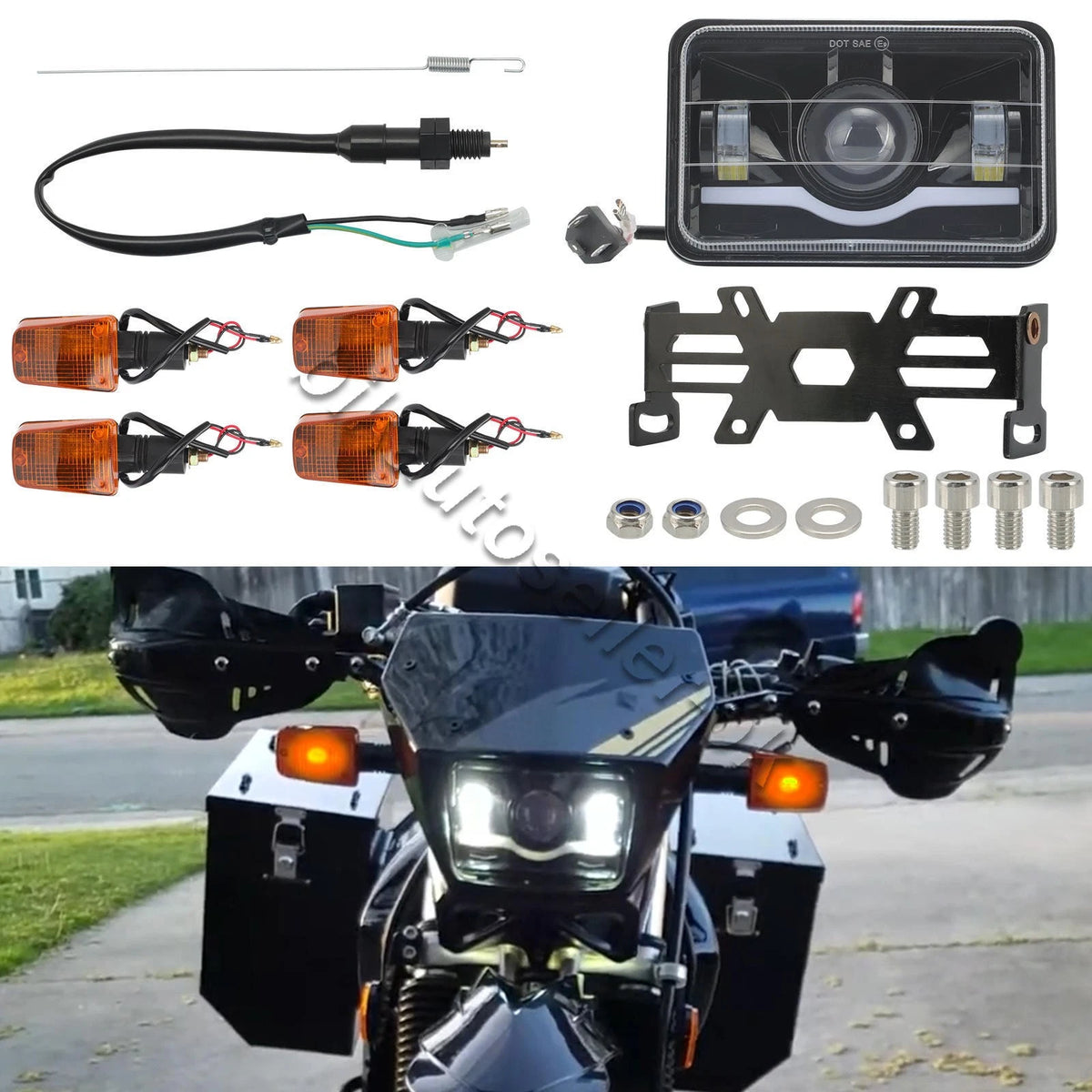 LED Headlight, Turn Signal Light, Switch, Bracket Kit for Suzuki DR650 DRZ-400