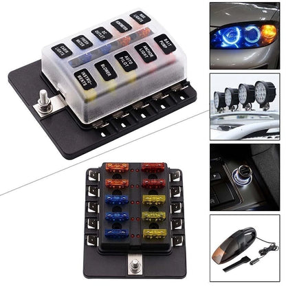 10 Way ATO ATC Blade Fuse Box Holder with Spade Terminals for Universal Use