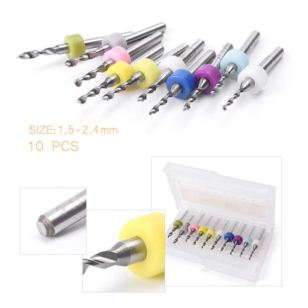 10Pcs Carbide Mini Micro Drill Bits for PCB Circuit Board (1.5mm-2.4mm)