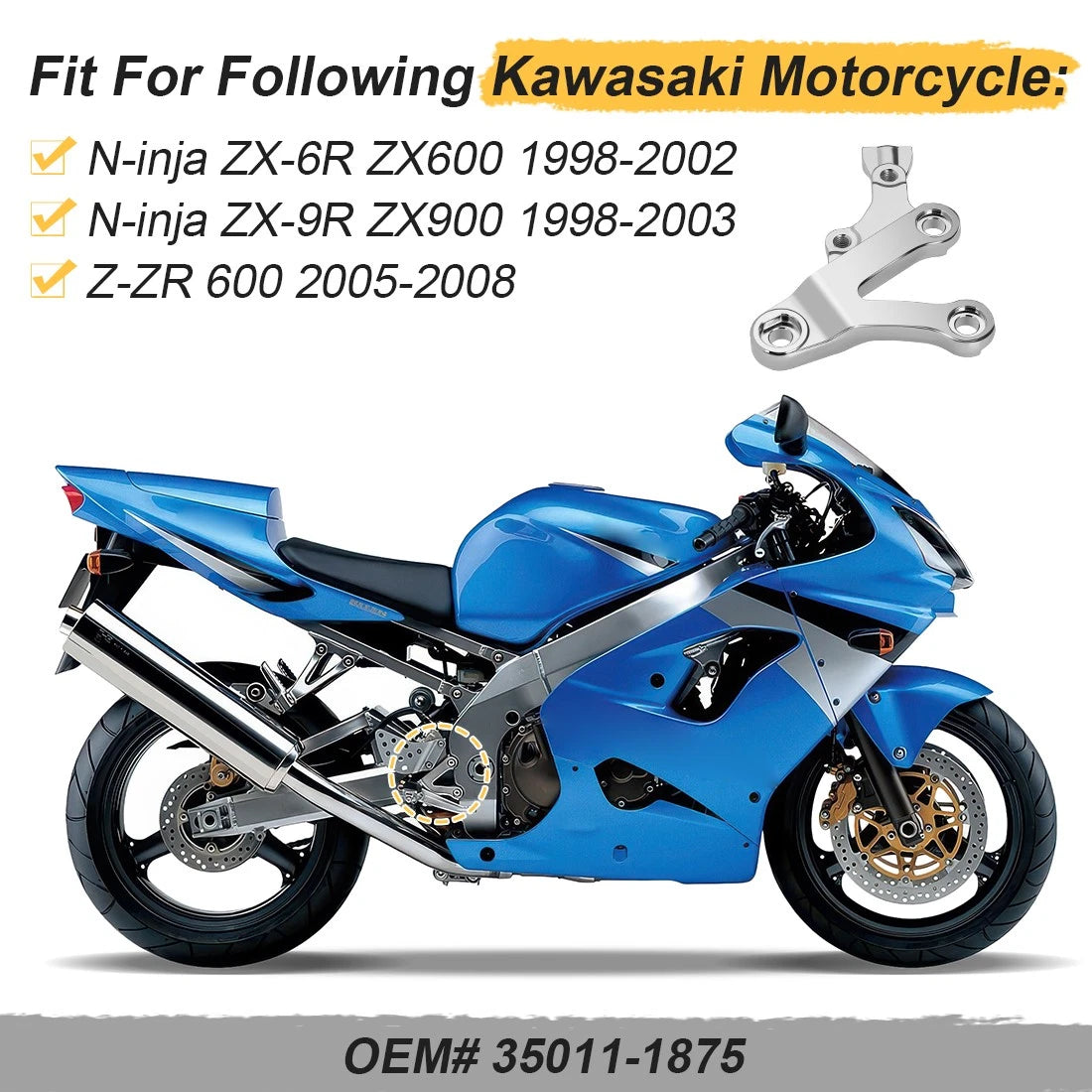 Right Footpeg Bracket for Kawasaki Ninja ZX 6R 9R ZZR600 (1998–2008) 35011-1875