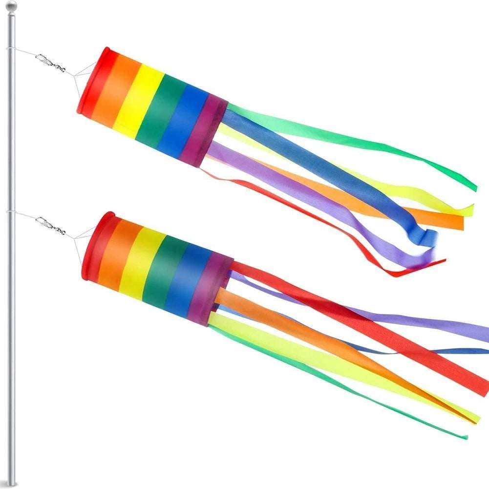 Set of 2 Outdoor Rainbow Wind Direction Flags for Garden Decor