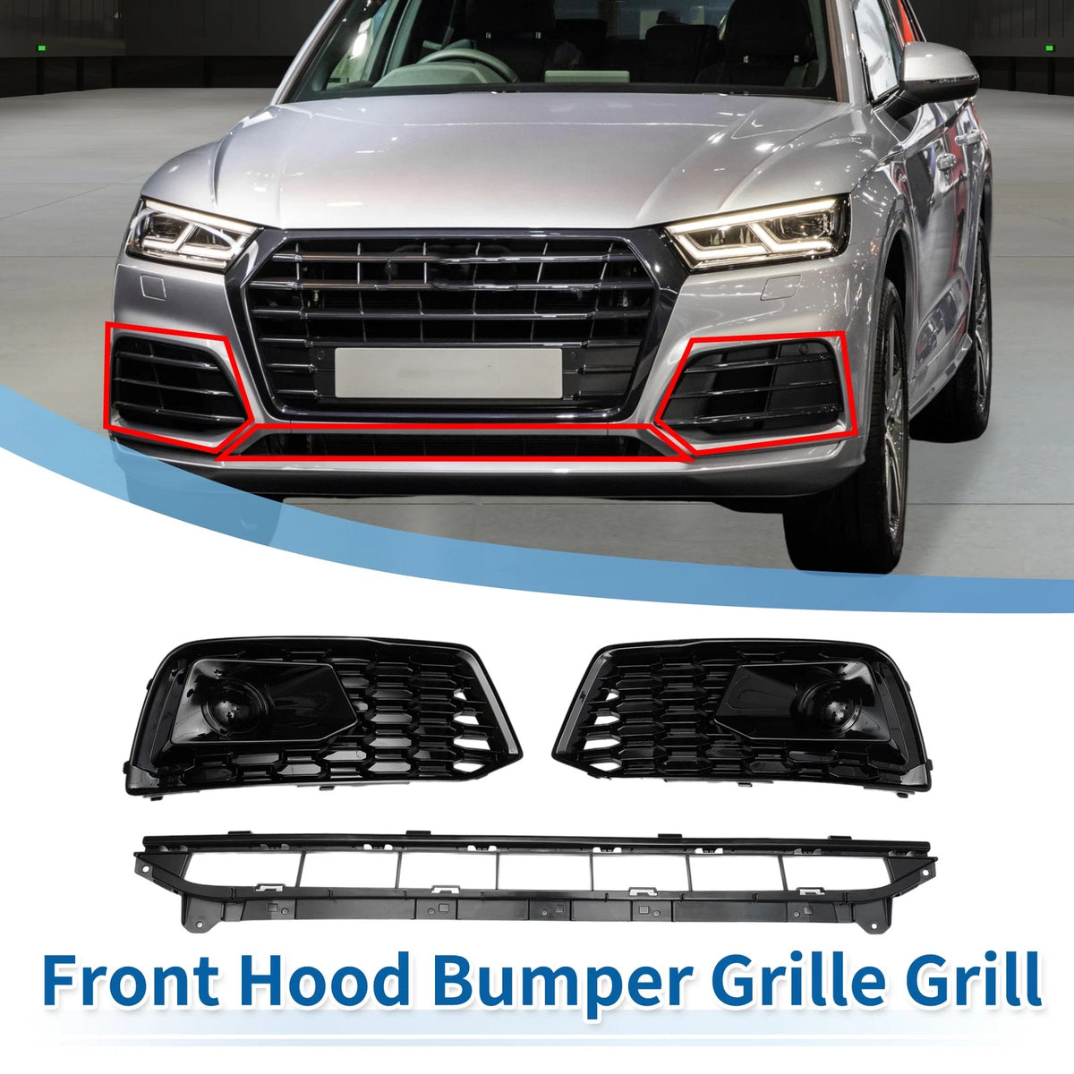 Set of 1 Front Lower Bumper Grille for Audi Q5L (2018–2020) Black ABS