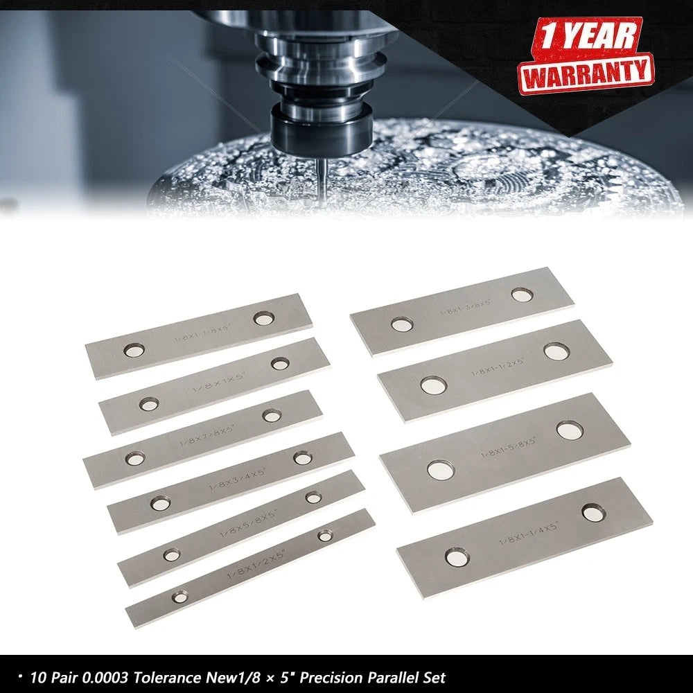 Set of 10 Precision Parallel 1/8 × 5" 0.0003 Tolerance