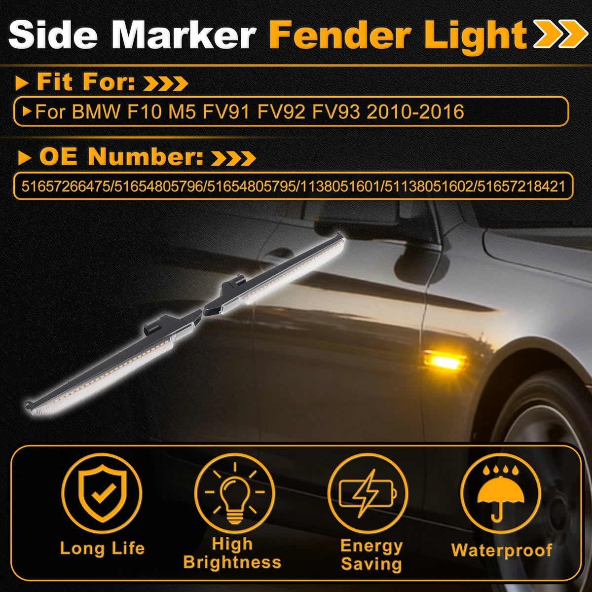 Side Marker Fender Light 51657266475 for BMW F10 M5 (2010–2016) 1 Pair