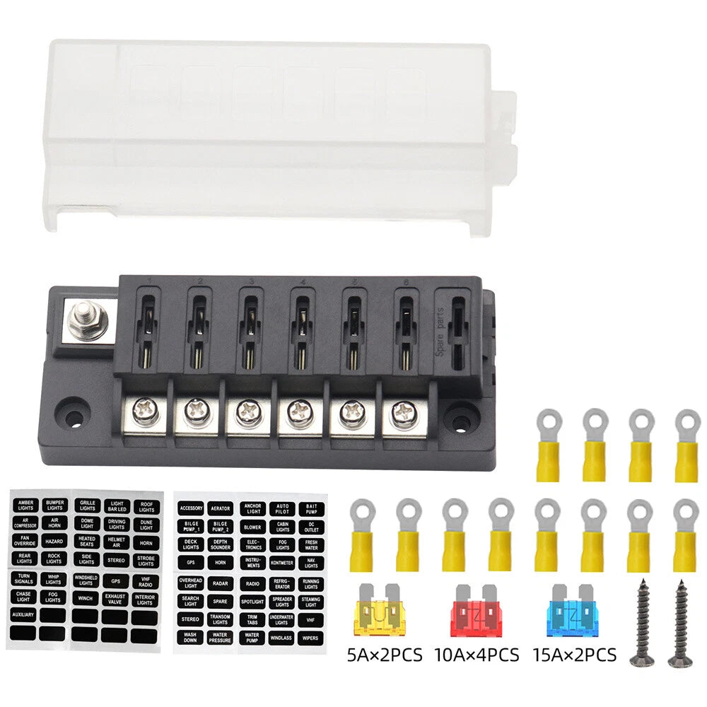 6-Way Compact Fuse Box Block Holder w/ Single Input & 6 Output For ATO ATC Fuses