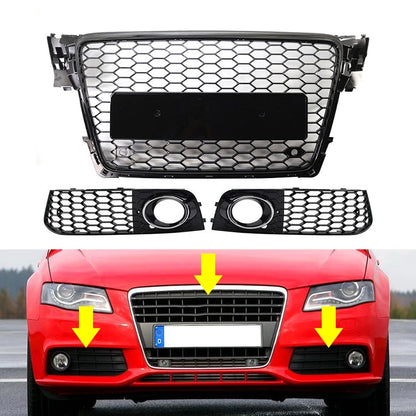 Front Grill Set with Honeycomb Fog Light Covers for Audi A4 (2009–2012)