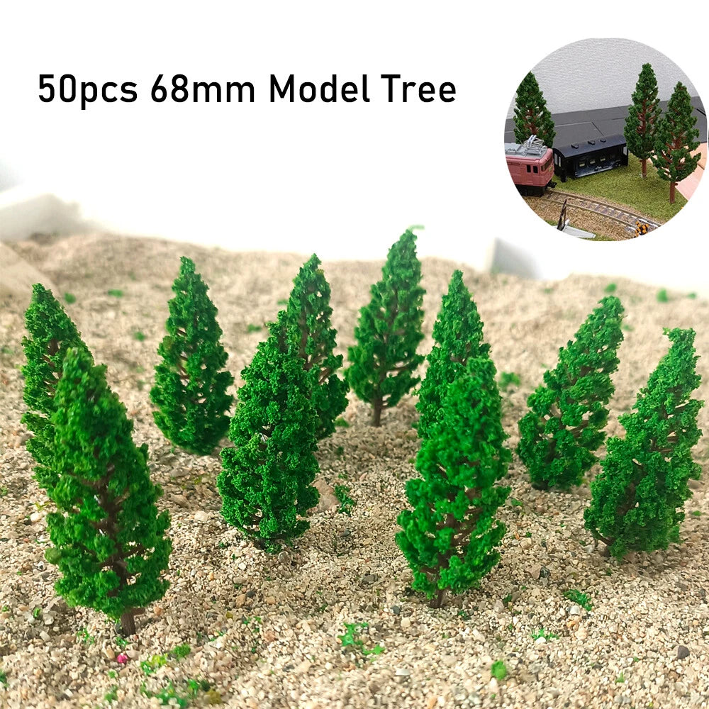 50Pcs Pine Trees for Train Railroad Wargame Scenery (Scale Model)