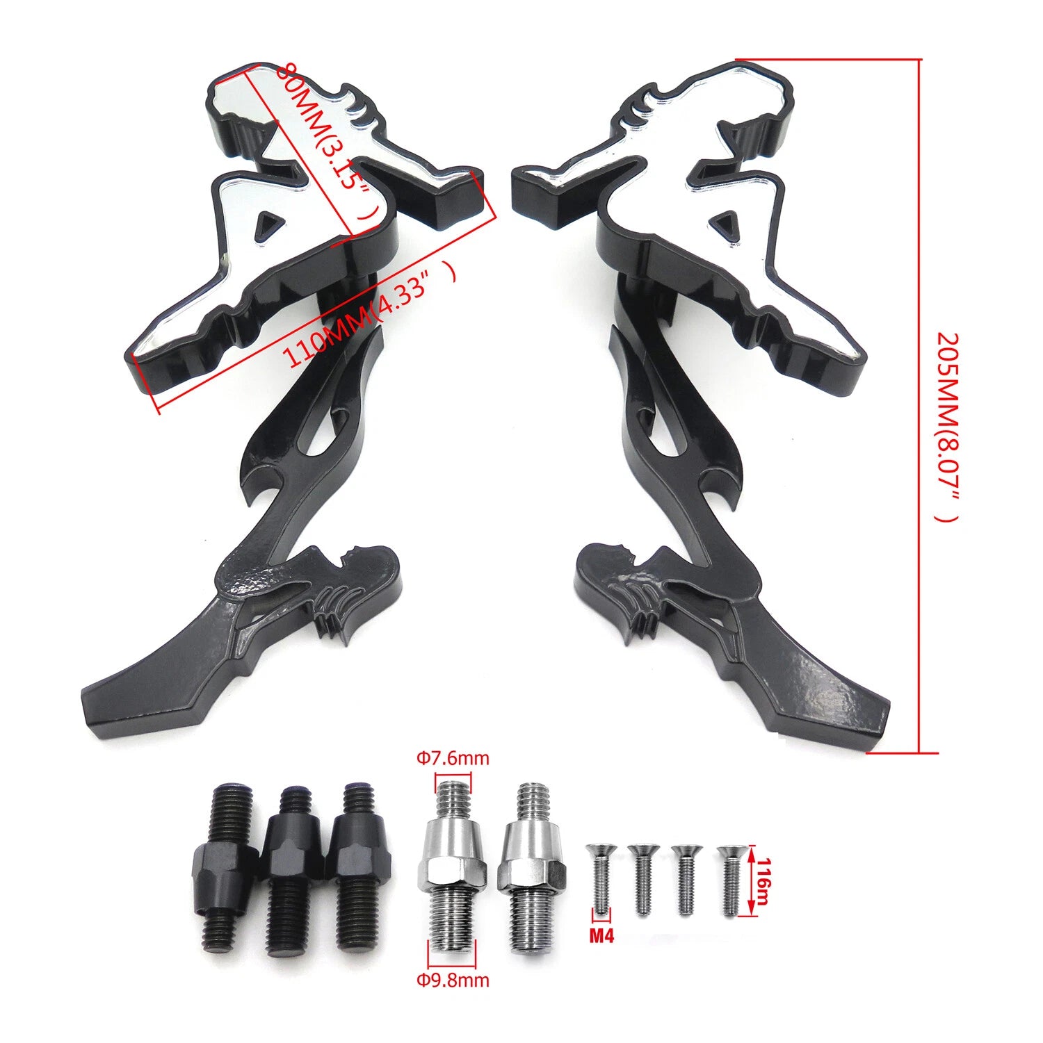 Mirrors for Honda/Kawasaki/Suzuki Cruiser (All Models)