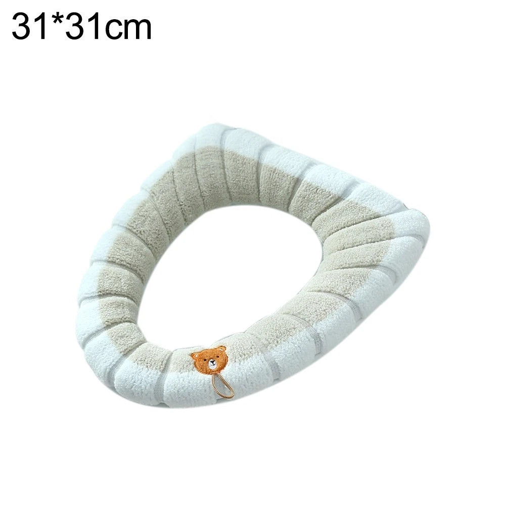 Washable Polyester Stretch Toilet Seat Cover - Thick Soft Padded Elastic Pad