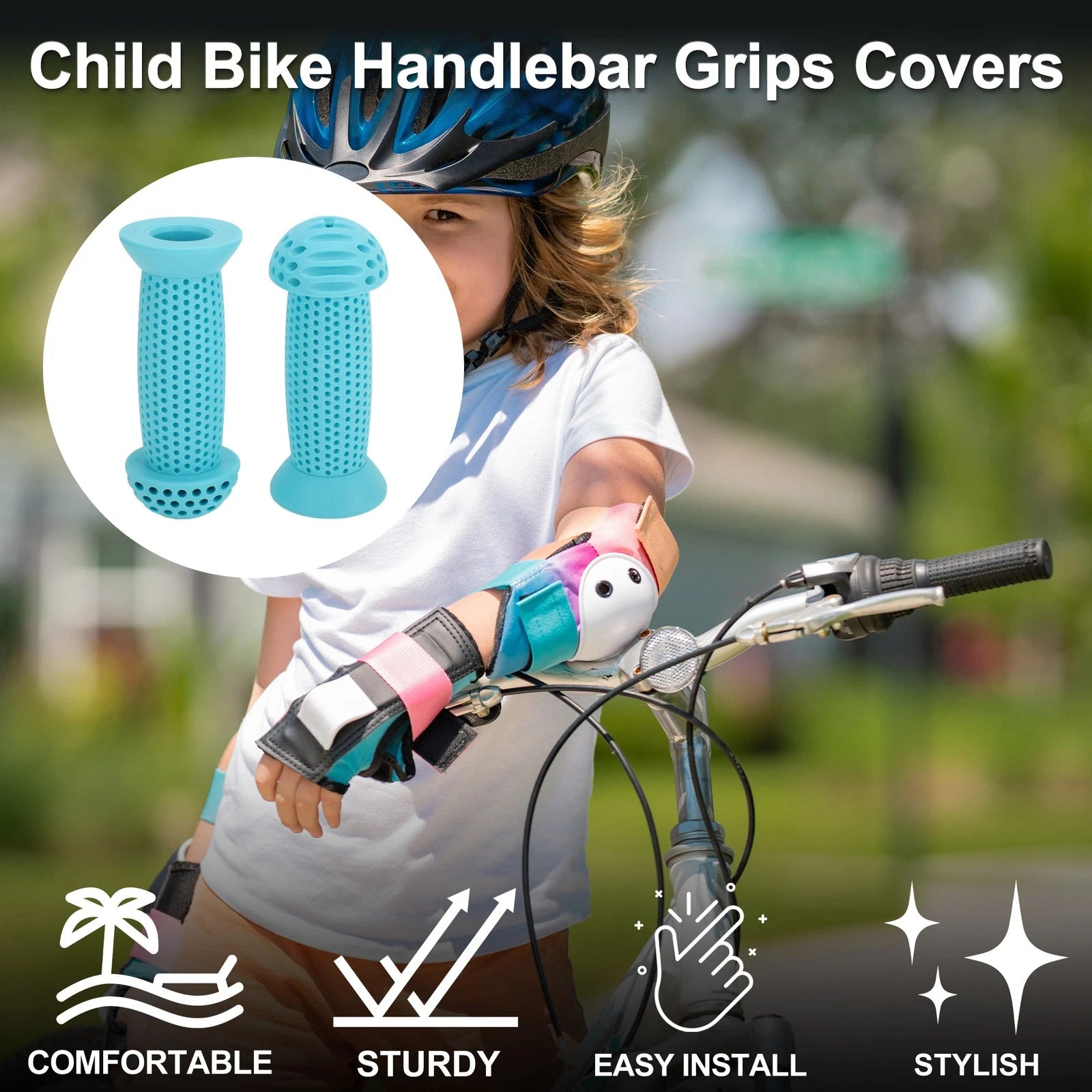 Handlebar Grip Cover 100mm Soft End Protector for MTB Bike (Blue) Pair