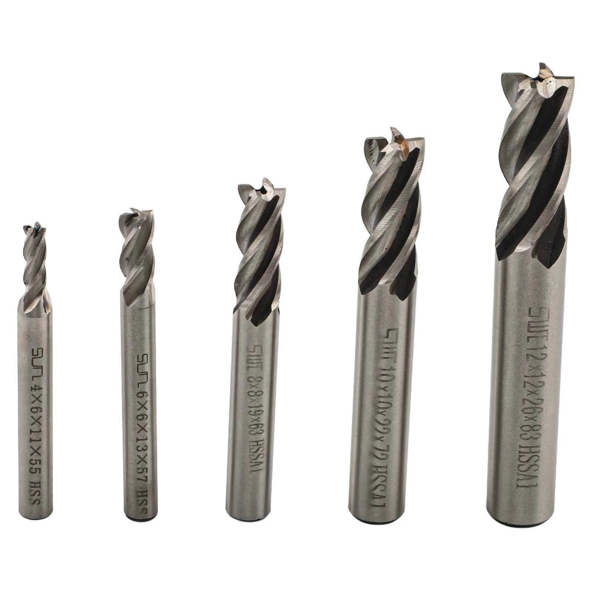 5 Pcs Set of End Mill Cutters for Milling Machines (No Specific Models)